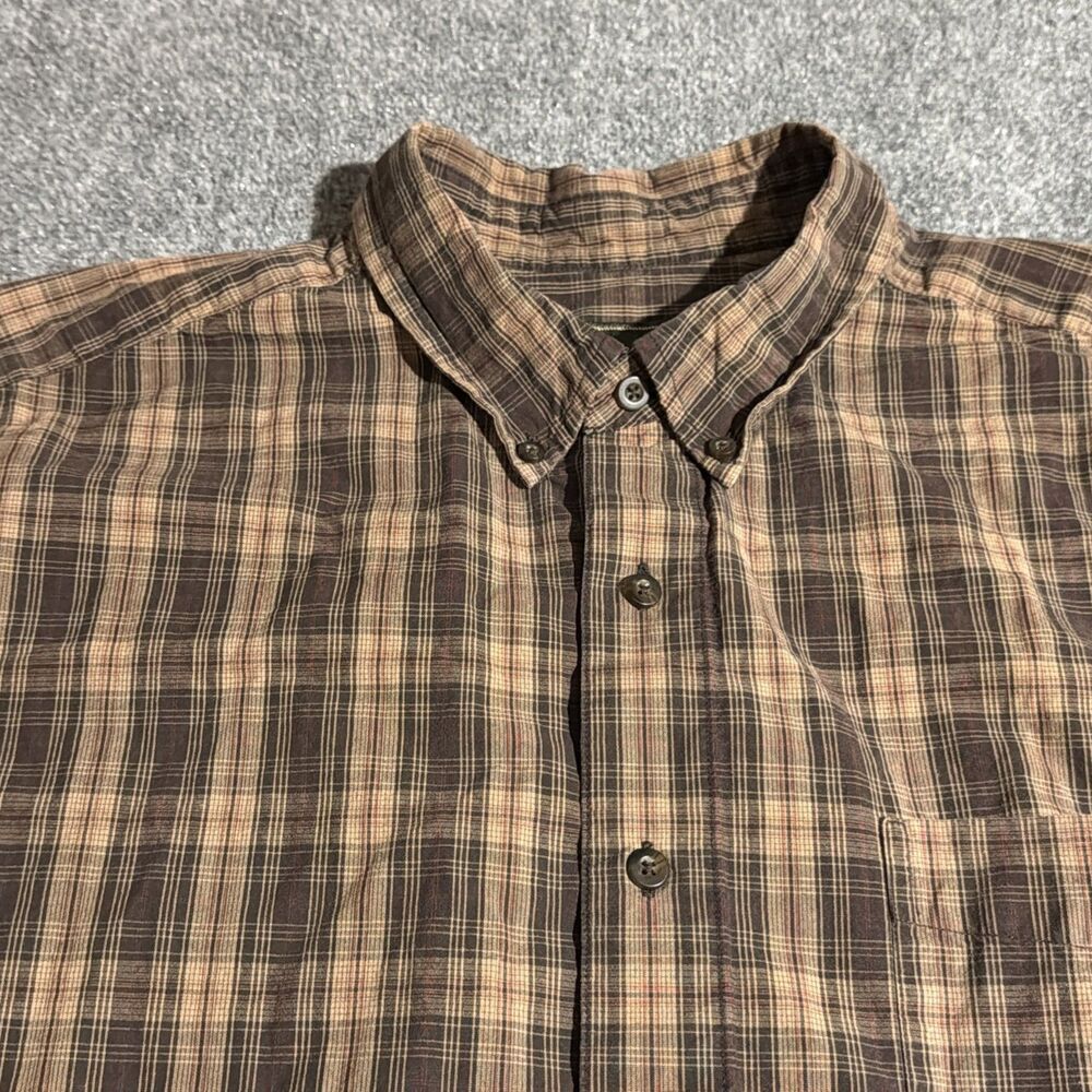Eddie Bauer Shirt Mens XL Brown Plaid Button Down Long Sleeve 100% Cotton
